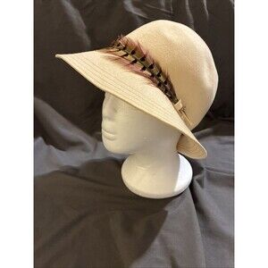 Vintage Betmar New York Cream 100% Wool Floppy Feathered Hat